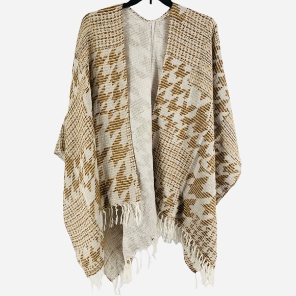 SOFT SURROUNDINGS Gold Brown Ivory Metallic 100% Cotton Wrap Shaw One Size NEW - Picture 2 of 6